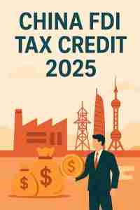 cover image featuring “China FDI Tax Credit 2025” headline for a professional investor guide about the China FDI tax credit