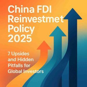 China FDI Reinvestment Policy 2025 — 7 upsides and hidden pitfalls for global investors; abstract gradient with upward arrows.