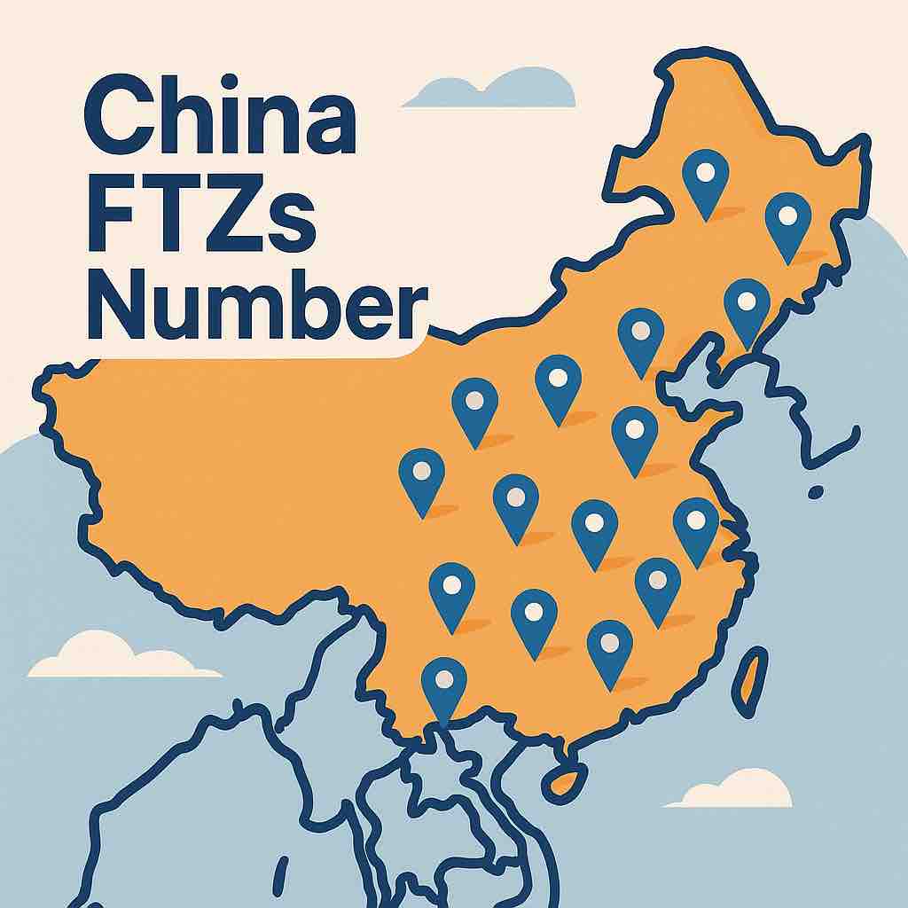 China FTZs number—22 pilot free trade zones highlighted on a stylized China map