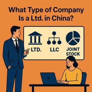 Business illustration comparing forms of Ltd. in China with LLC and joint stock icons