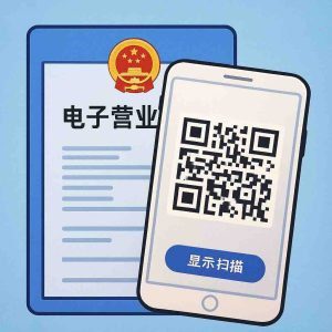 Infographic showing QR code and credentials for electronic business license China