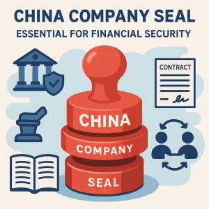 1:1 infographic showing China company seal controls for financial security, including bank seal, contract seal, custody logs, and dual-authorization