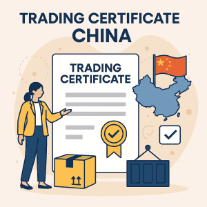 Commercial infographic showing Trading Certificate China compliance steps