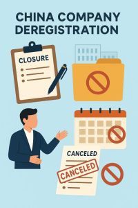 China company deregistration infographic in flat commercial illustration style