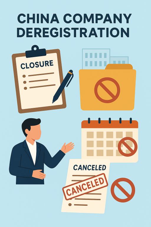 China company deregistration infographic in flat commercial illustration style