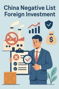 China negative list foreign investment infographic in flat commercial illustration style