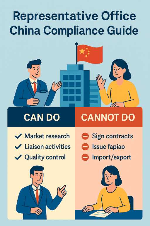 Representative office China infographic in flat commercial illustration style