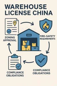 warehouse license China process and compliance infographic explaining facility approval steps