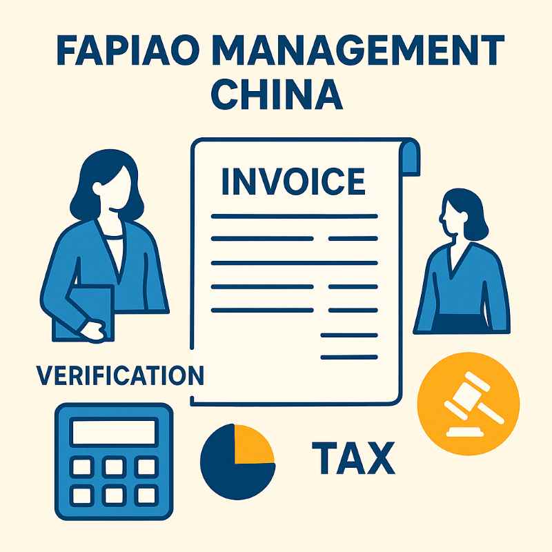 infographic showing fapiao management China with invoices verification icons tax elements