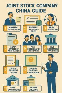Joint stock company China infographic in flat commercial illustration style