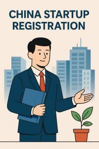 China startup registration infographic in flat commercial illustration style