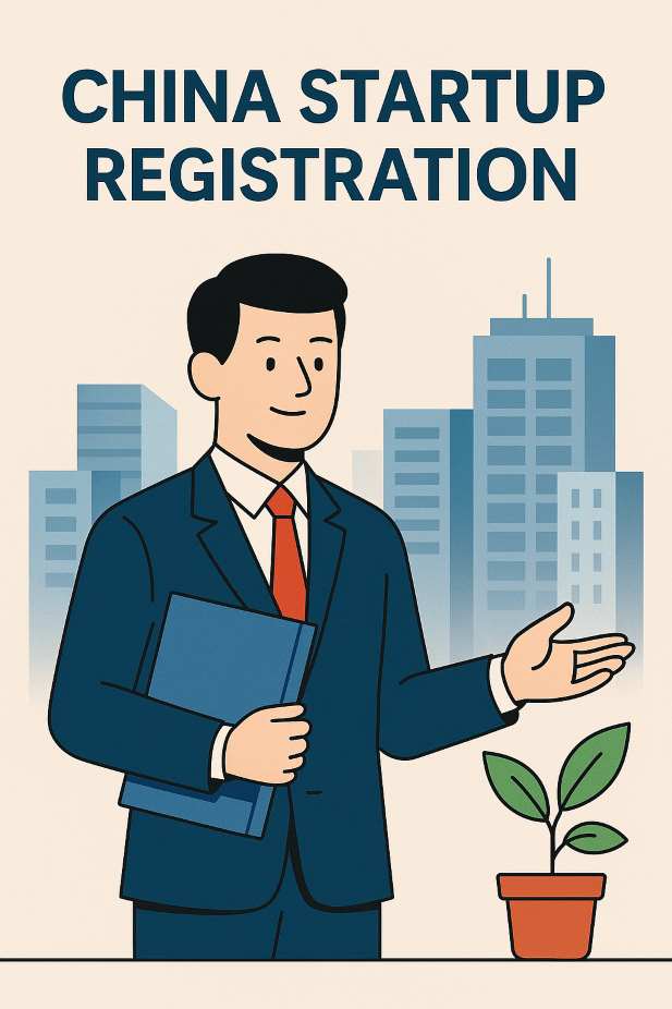 China startup registration infographic in flat commercial illustration style