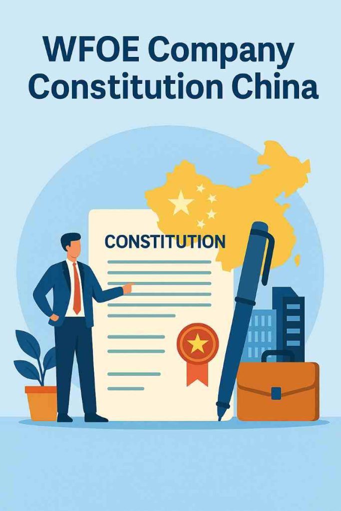 WFOE company constitution China infographic in flat commercial illustration style