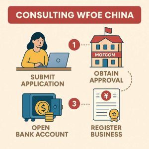Consulting WFOE China infographic in flat commercial illustration style