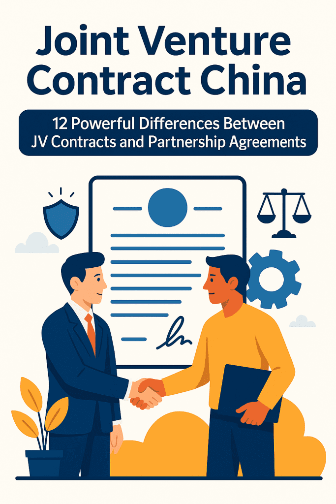 Joint venture contract China infographic in flat commercial illustration style