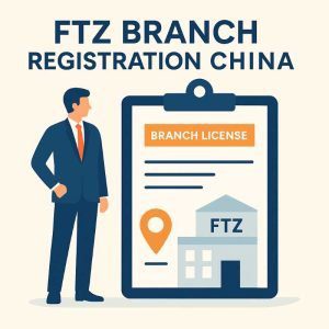 FTZ branch registration China infographic in flat commercial illustration style